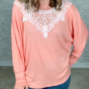 Bibi peach waffle  crochet lace mesh